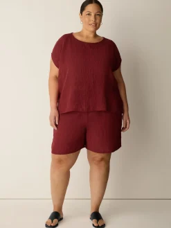 Puckered Organic Linen Stripe Shorts
