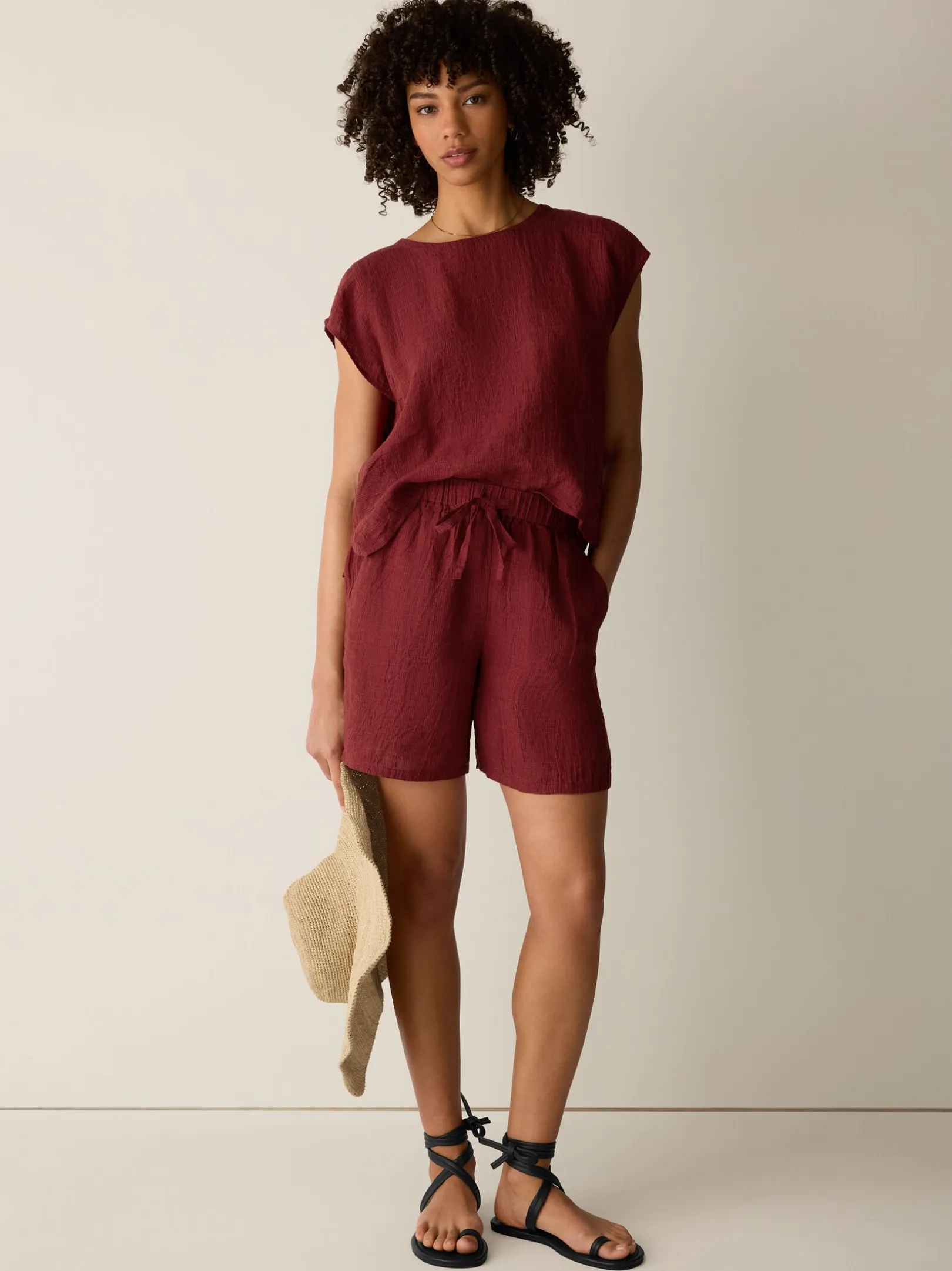 Puckered Organic Linen Stripe Shorts