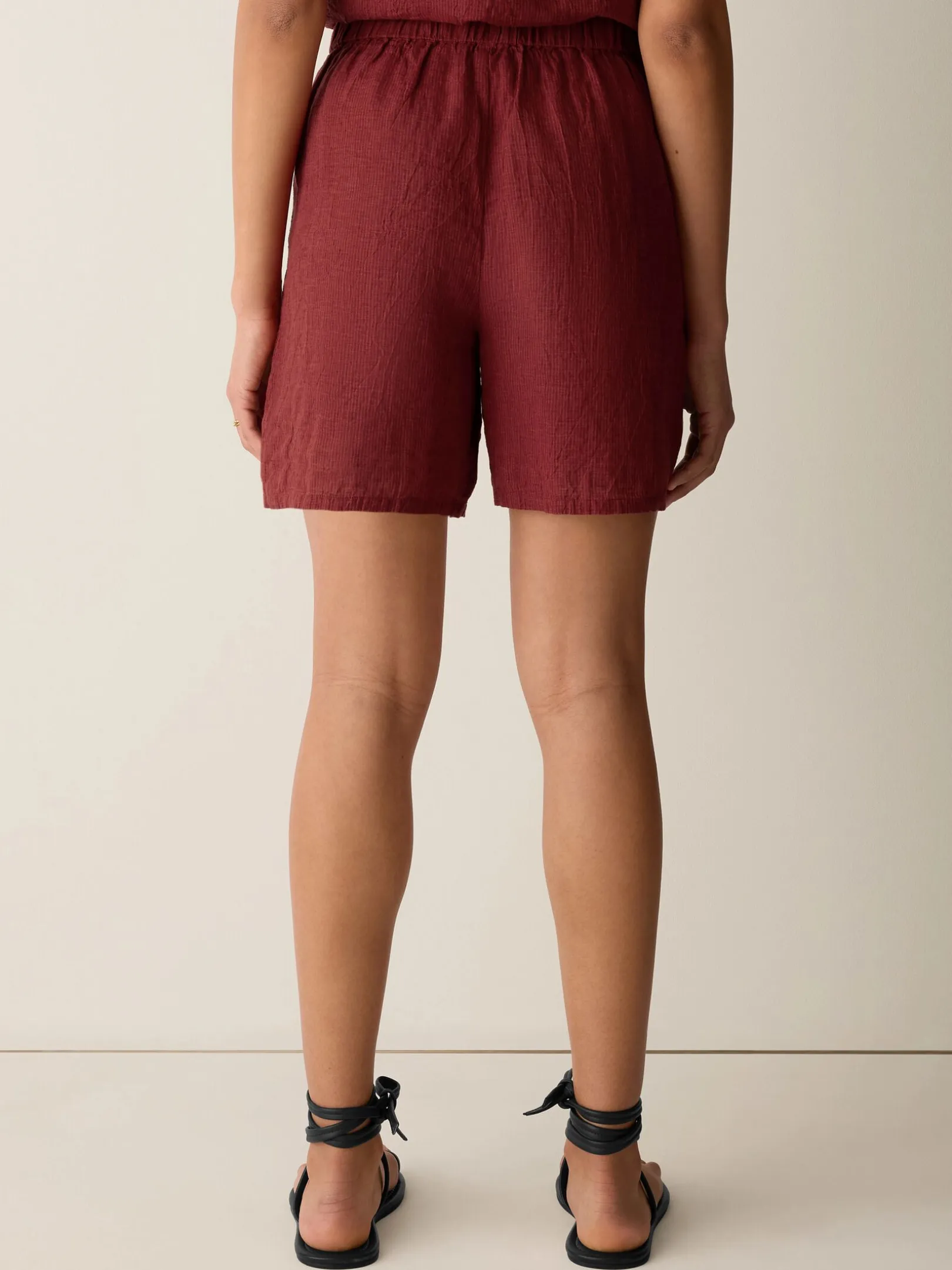 Puckered Organic Linen Stripe Shorts