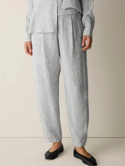 Puckered Organic Linen Stripe Lantern Pant