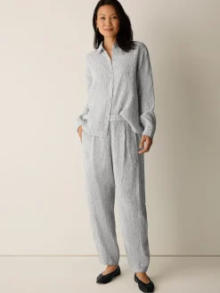 Puckered Organic Linen Stripe Lantern Pant