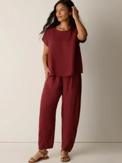 Puckered Organic Linen Stripe Lantern Pant