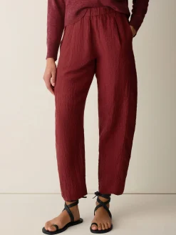Puckered Organic Linen Stripe Lantern Pant