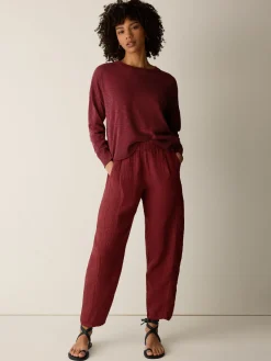 Puckered Organic Linen Stripe Lantern Pant