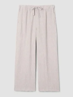 Puckered Organic Linen Stripe Wide-Leg Pant