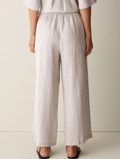 Puckered Organic Linen Stripe Wide-Leg Pant