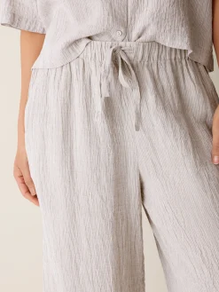 Puckered Organic Linen Stripe Wide-Leg Pant