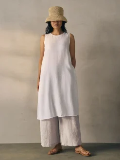 Puckered Organic Linen Stripe Wide-Leg Pant
