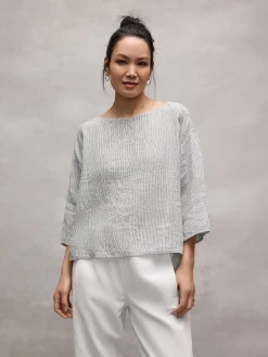 Puckered Organic Linen Stripe Box-Top