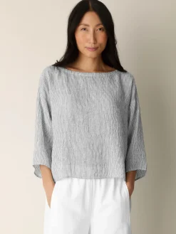 Puckered Organic Linen Stripe Box-Top