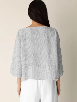 Puckered Organic Linen Stripe Box-Top