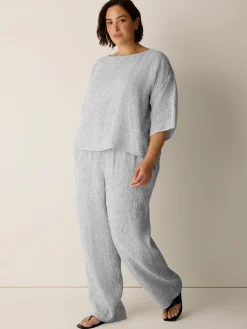Puckered Organic Linen Stripe Box-Top