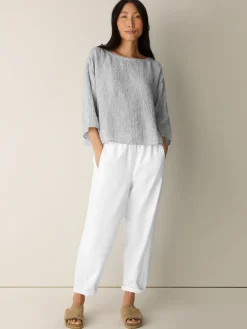 Puckered Organic Linen Stripe Box-Top