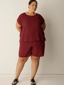 Puckered Organic Linen Stripe Square Top