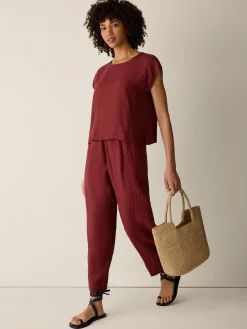 Puckered Organic Linen Stripe Square Top