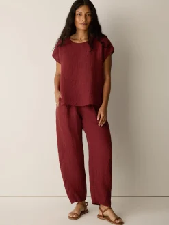 Puckered Organic Linen Stripe Square Top