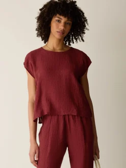 Puckered Organic Linen Stripe Square Top