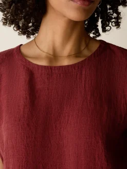 Puckered Organic Linen Stripe Square Top