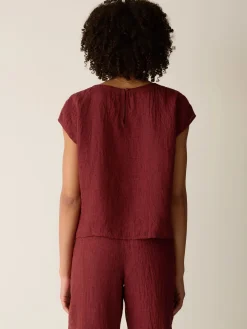 Puckered Organic Linen Stripe Square Top
