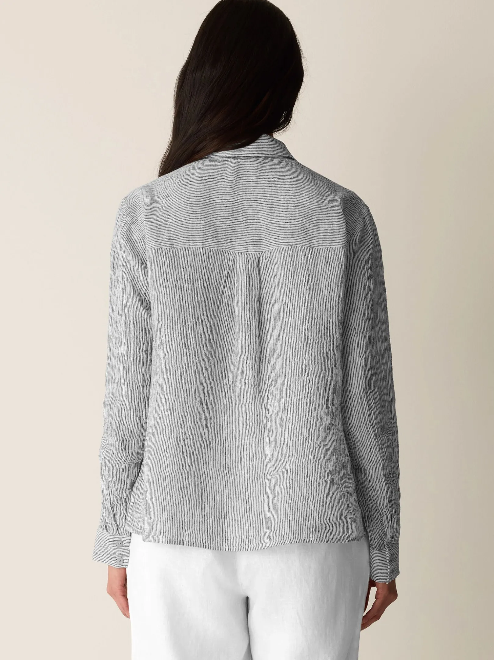 Puckered Organic Linen Stripe Classic Collar Shirt