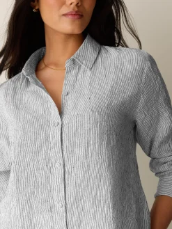 Puckered Organic Linen Stripe Classic Collar Shirt