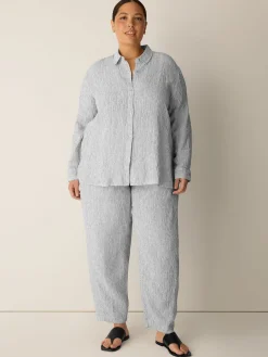 Puckered Organic Linen Stripe Classic Collar Shirt
