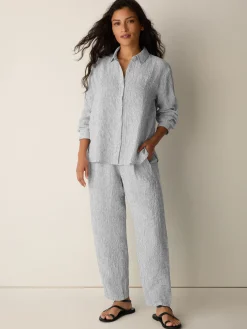 Puckered Organic Linen Stripe Classic Collar Shirt