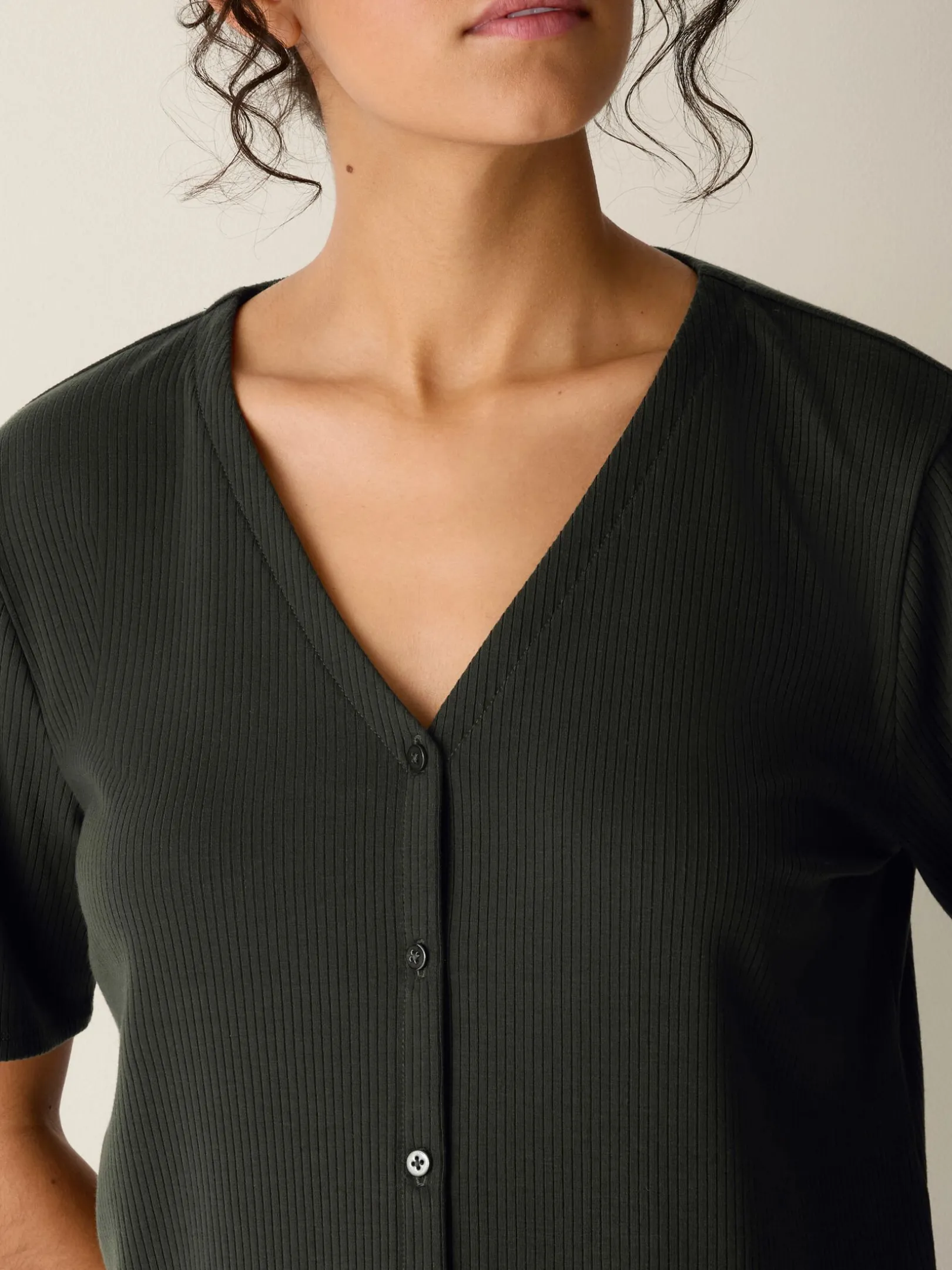 Ribbed Knit V-Neck Top