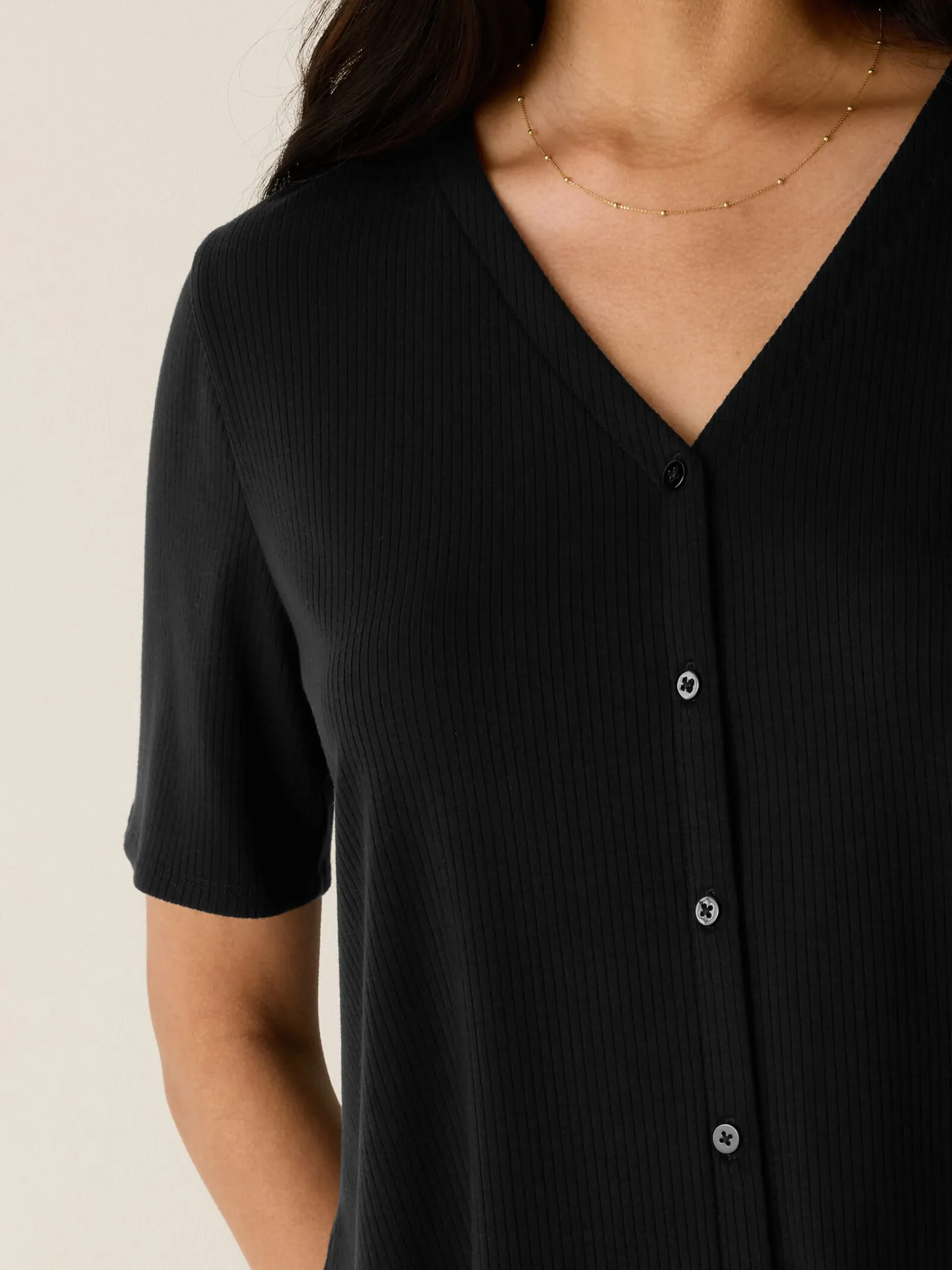 Ribbed Knit V-Neck Top