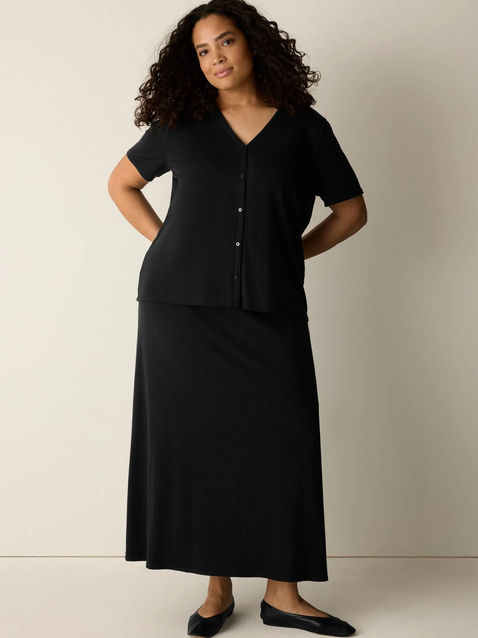 Ribbed Knit V-Neck Top
