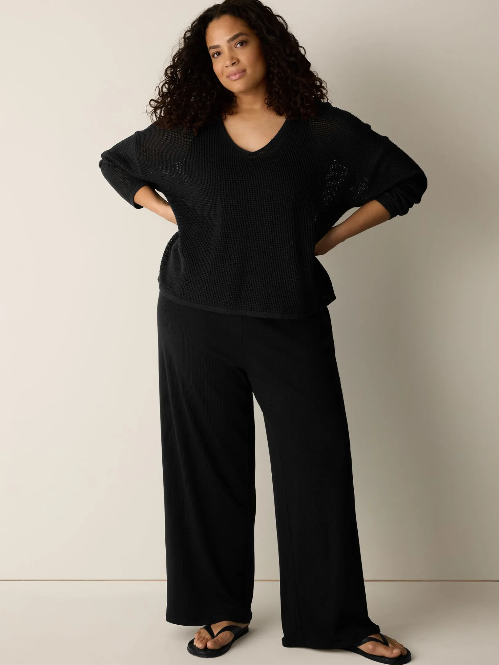 Ribbed Knit Wide-Leg Pant