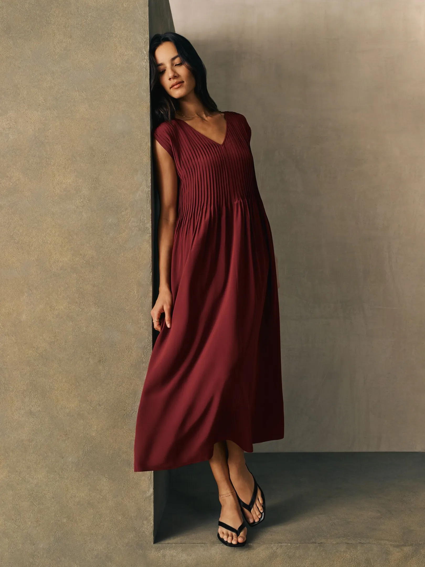 Silk Crepe de Chine V-Neck Dress