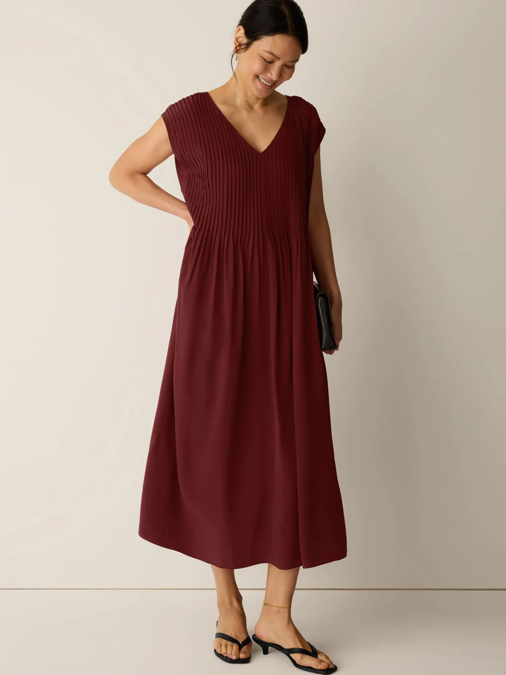 Silk Crepe de Chine V-Neck Dress