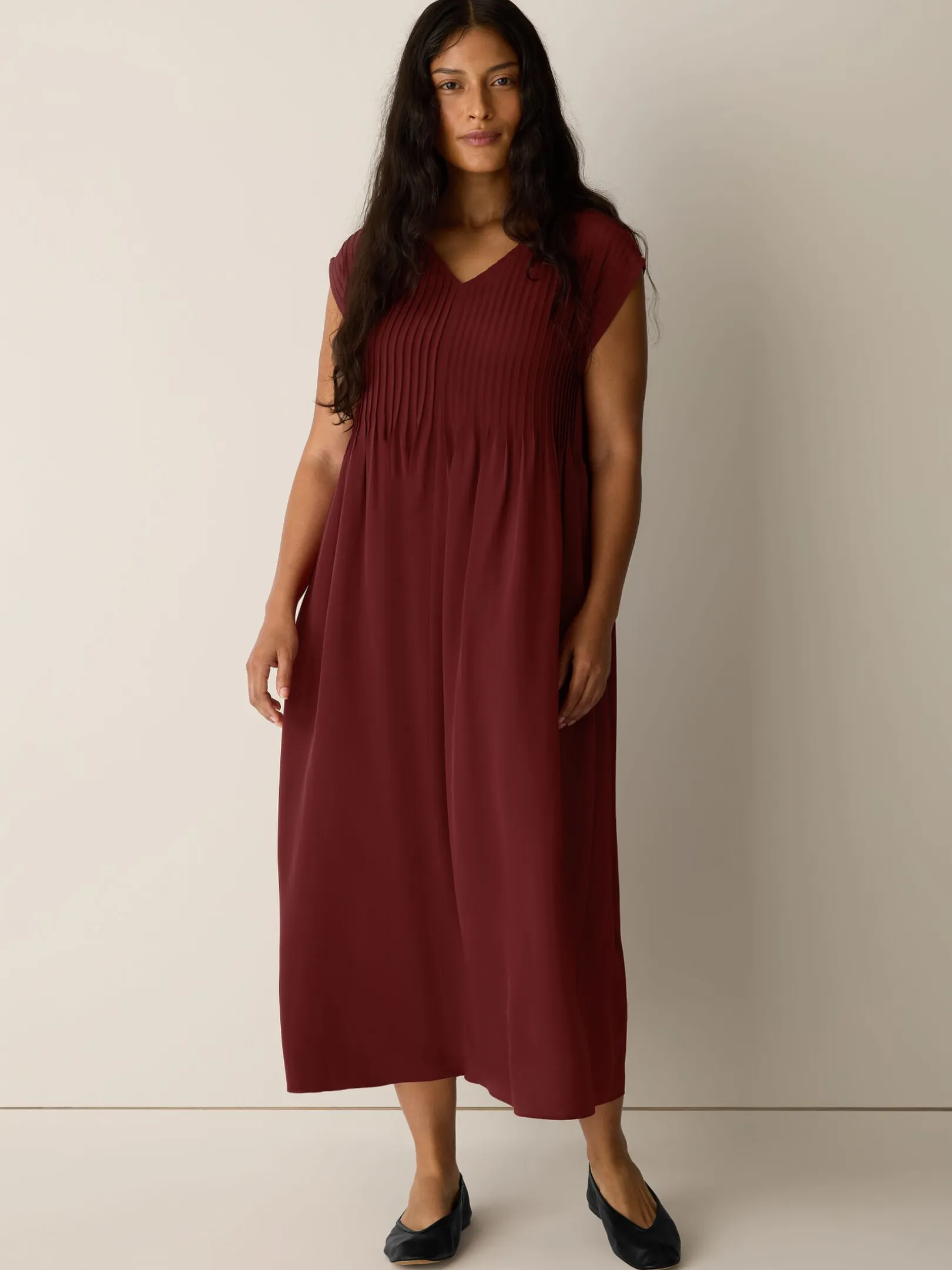 Silk Crepe de Chine V-Neck Dress