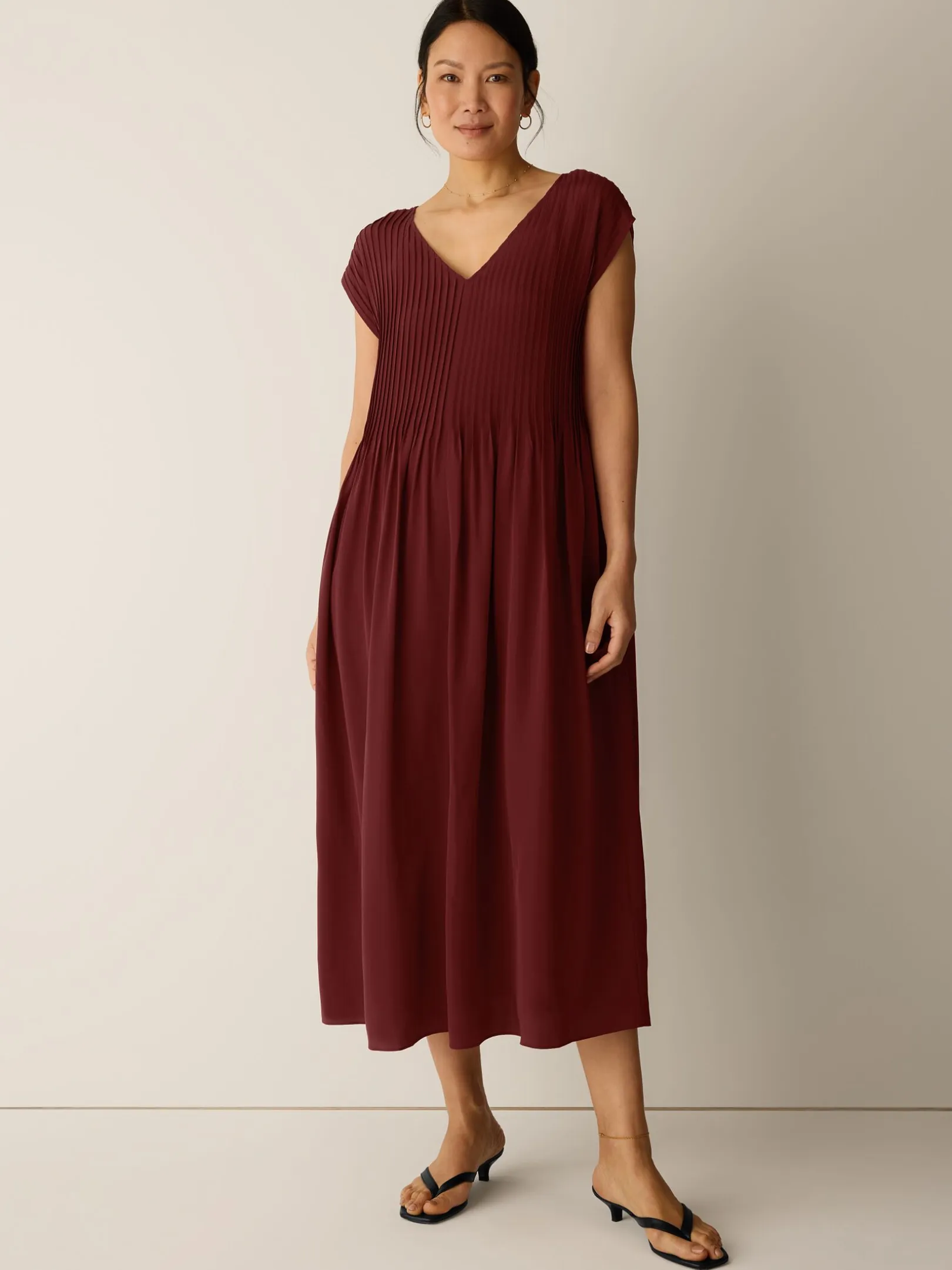 Silk Crepe de Chine V-Neck Dress