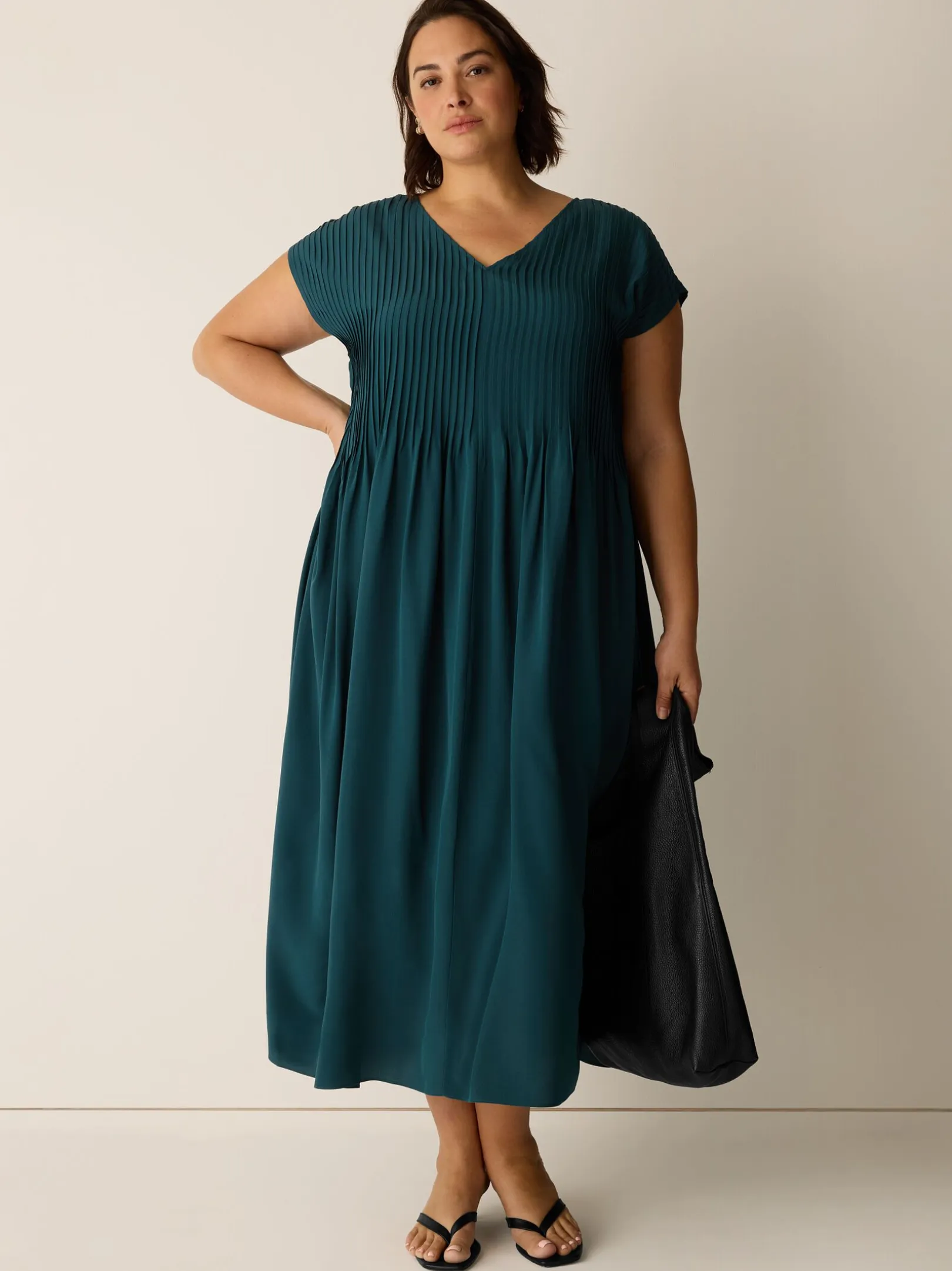 Silk Crepe de Chine V-Neck Dress