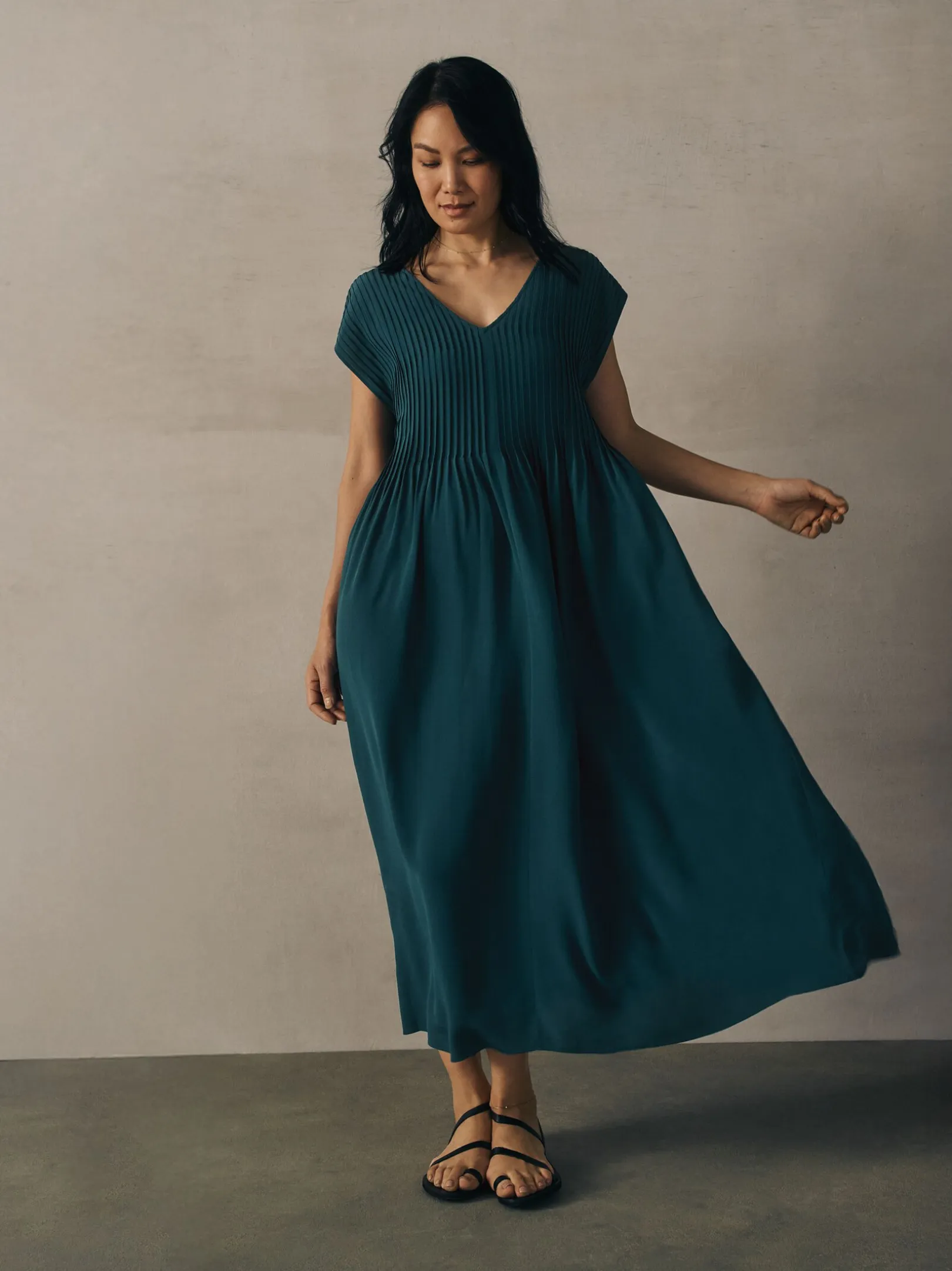 Silk Crepe de Chine V-Neck Dress