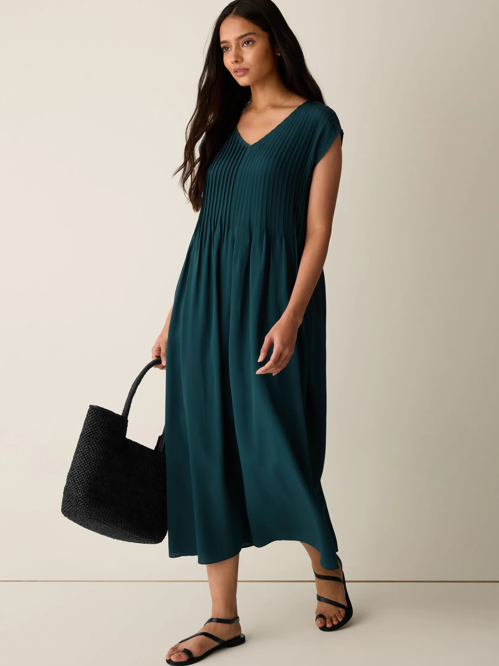 Silk Crepe de Chine V-Neck Dress