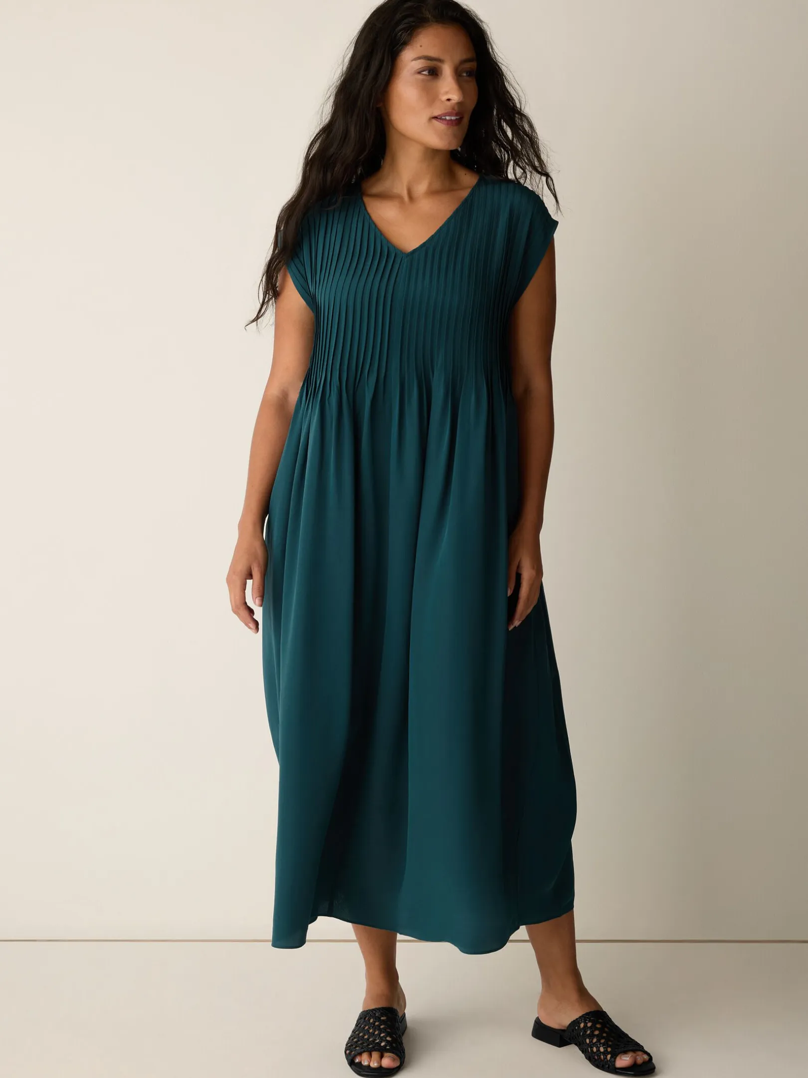 Silk Crepe de Chine V-Neck Dress