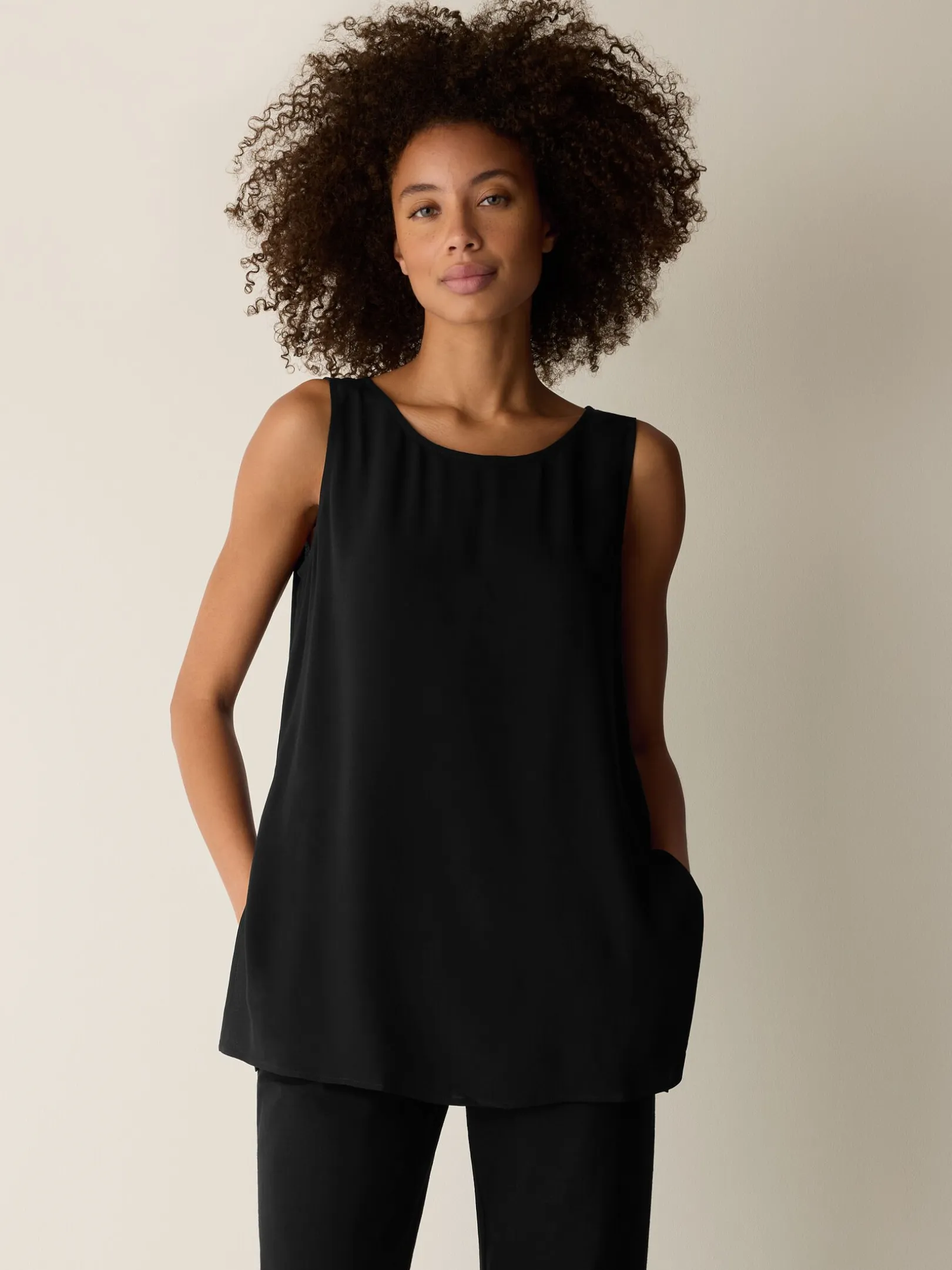 Silk Georgette Crepe Ballet Neck Long Tank