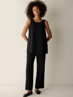 Silk Georgette Crepe Ballet Neck Long Tank