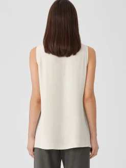 Silk Georgette Crepe Ballet Neck Long Tank