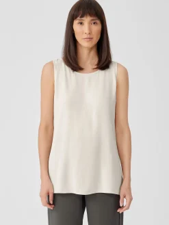 Silk Georgette Crepe Ballet Neck Long Tank