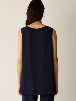 Silk Georgette Crepe Ballet Neck Long Tank