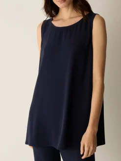 Silk Georgette Crepe Ballet Neck Long Tank
