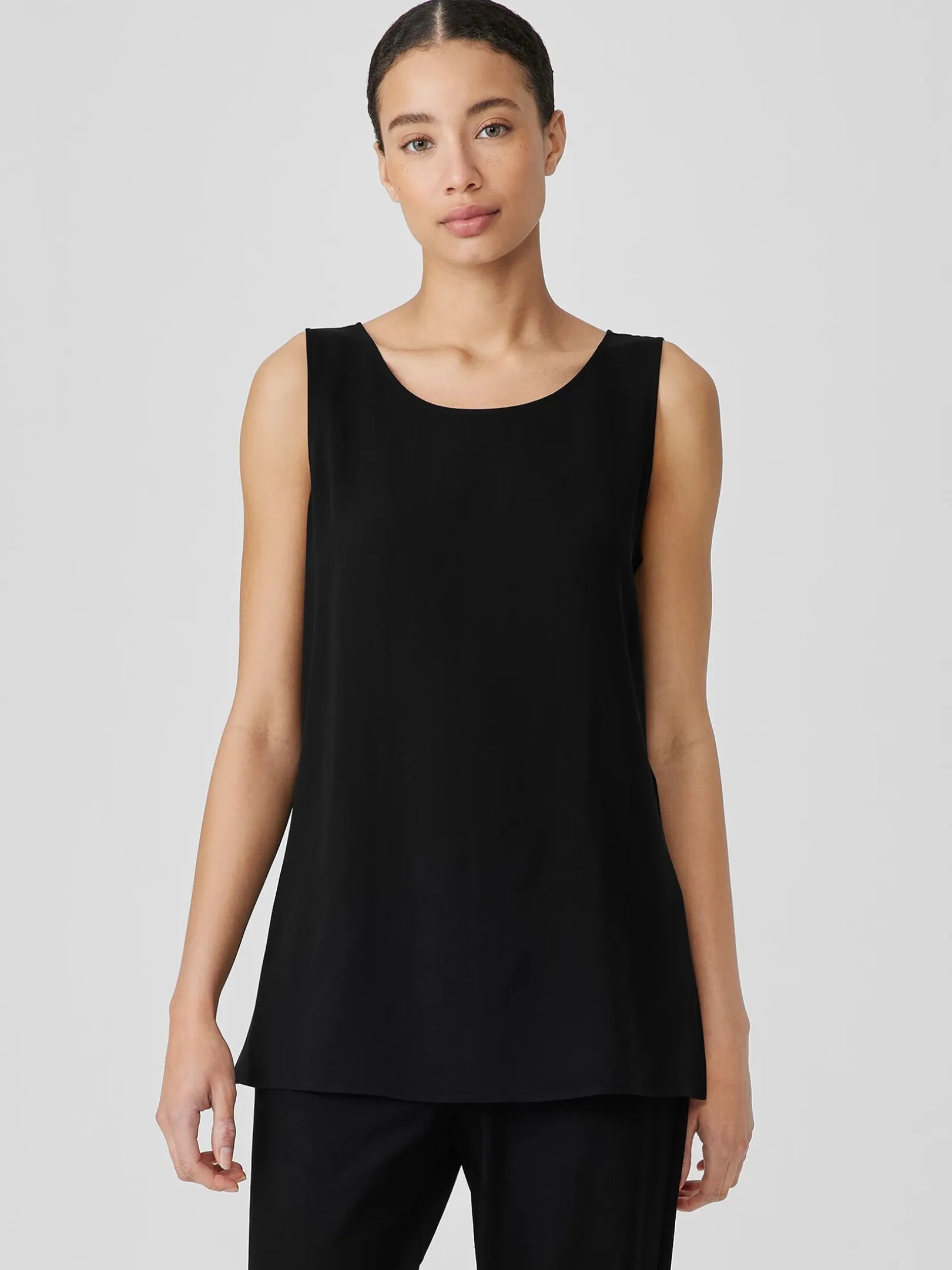 Silk Georgette CrepeBallet Neck Long Tank