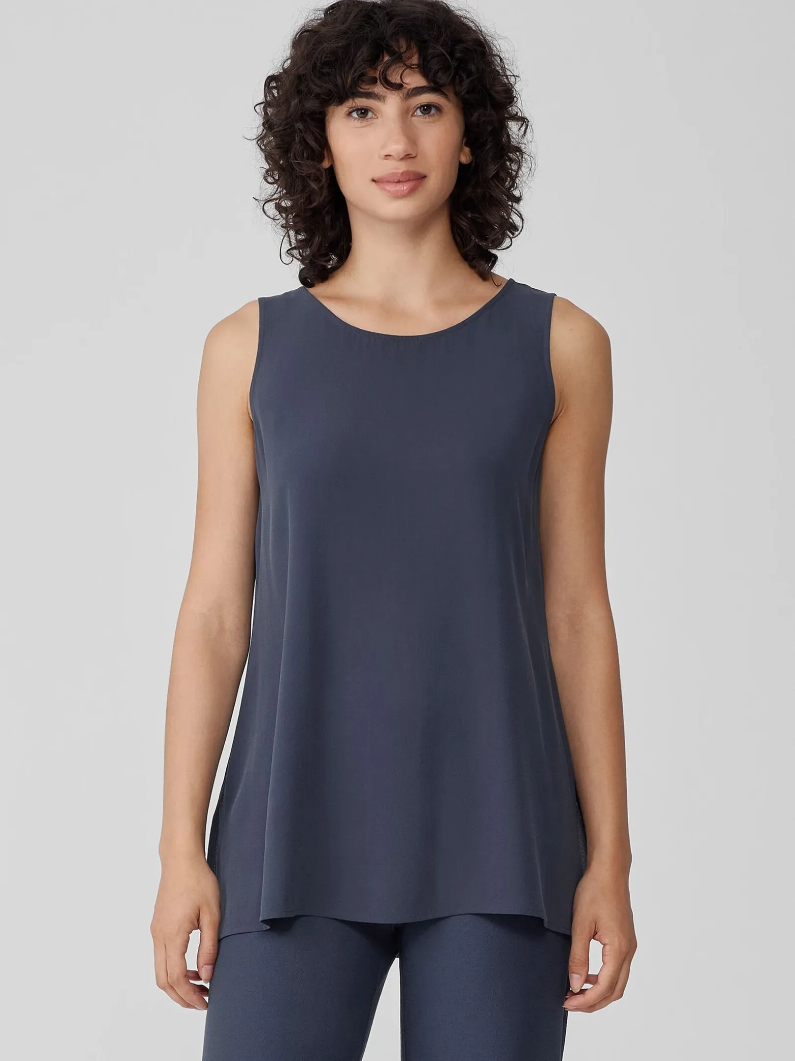 Silk Georgette CrepeBallet Neck Long Tank