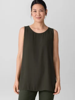Silk Georgette CrepeBallet Neck Long Tank