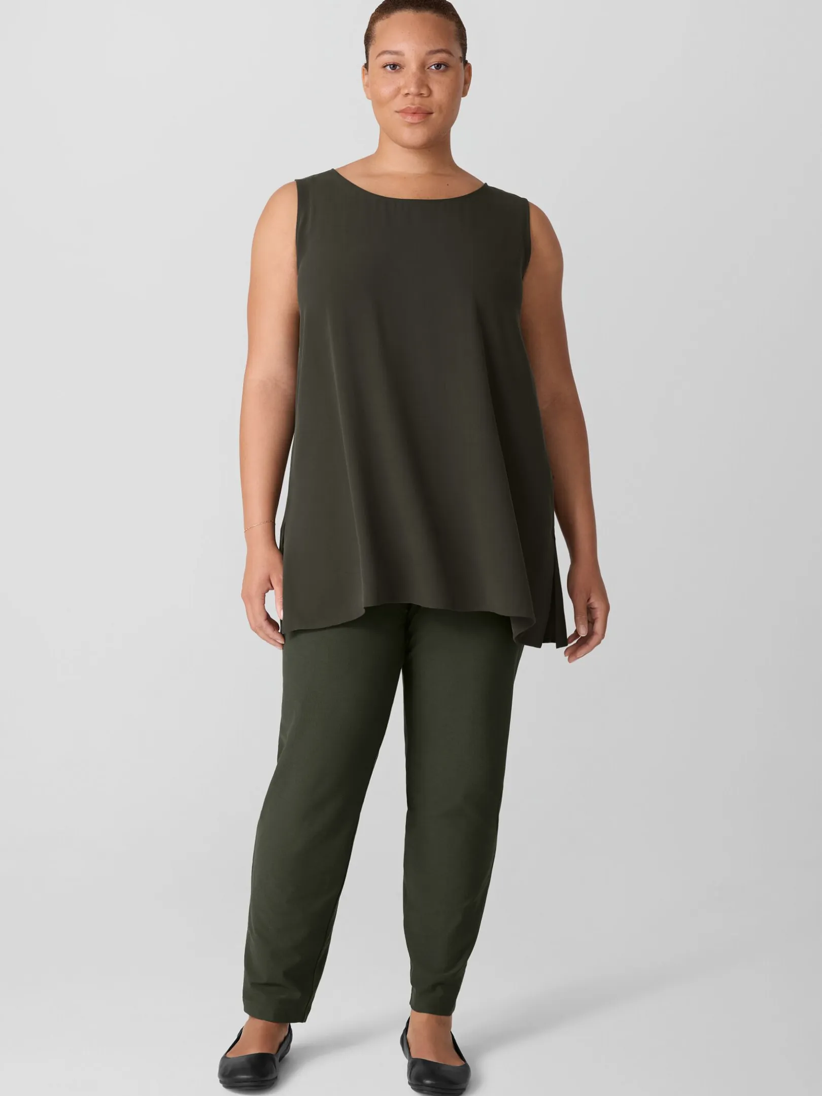 Silk Georgette CrepeBallet Neck Long Tank