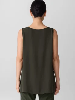 Silk Georgette CrepeBallet Neck Long Tank